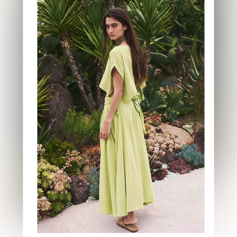 Free People Green Sundown Wrap Skirt & Crop Top Set Size Medium Brand New